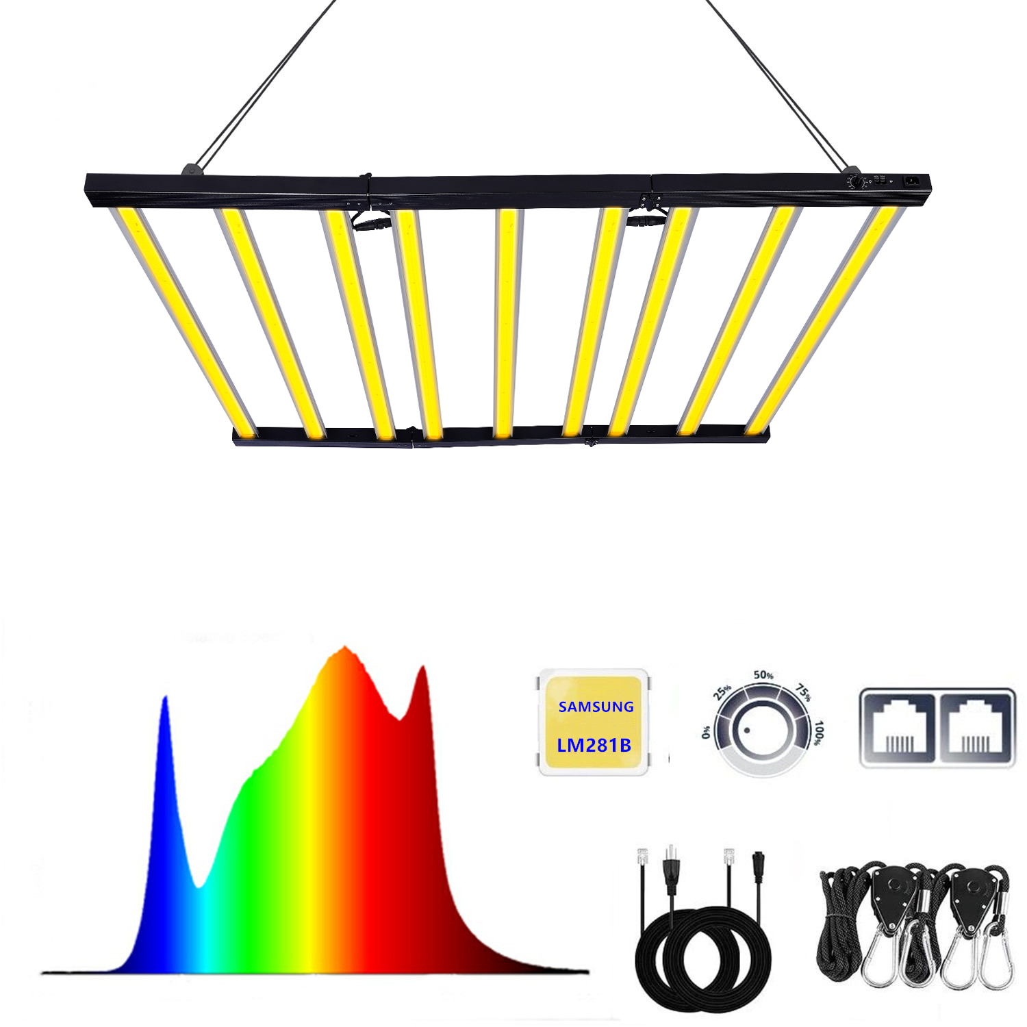MEIJIU Commercial New Arrival Three Flexible 720W 1000W 1400W Full Spectrum Red White Light Bar Canopy for Seed Flower Stage