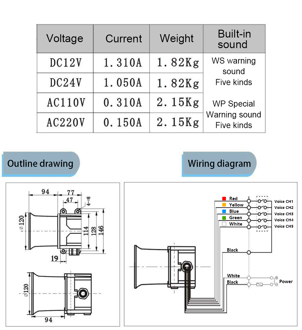 220V 120db High Decibel Portable Security Fir Alarm Siren Construction Safety Alarm with Beacon Light