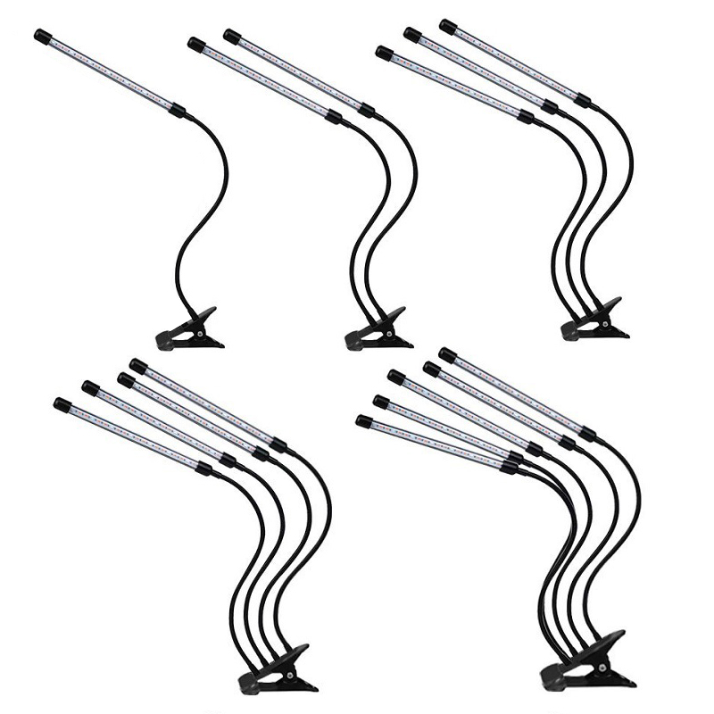 Small Clip Led Grow Lights on Desk Indoor Grow Light With Timer Adjustable 1-4head Tube Full Spectrum Phytolamps for Plants