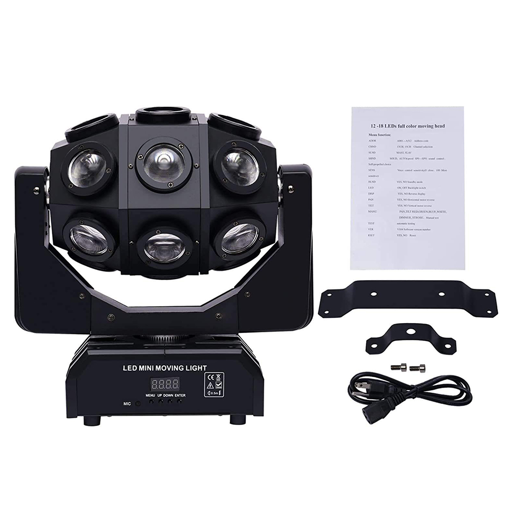 210W Moving Head Light with 18x3W Full Color 4-in-1 CREE LEDs DMX512 Sound Activated Master Slave Modes AC110-220V