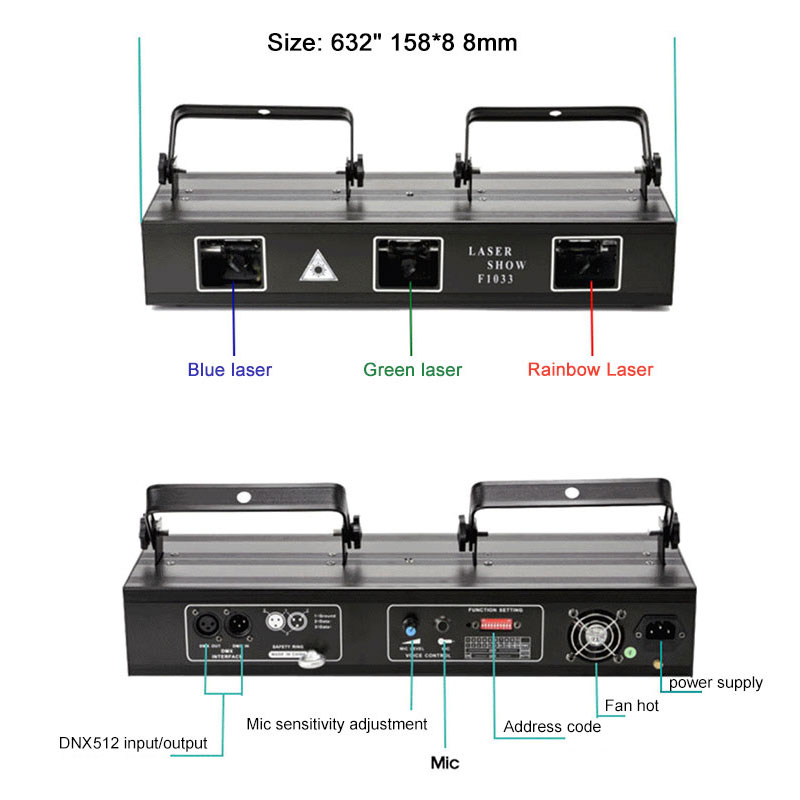 Colorful DJ Laser Light 3 Lens RGB Laser Pattern Effects Stage Lighting Professional DMX Disco Nightclub bar Music Party Lights