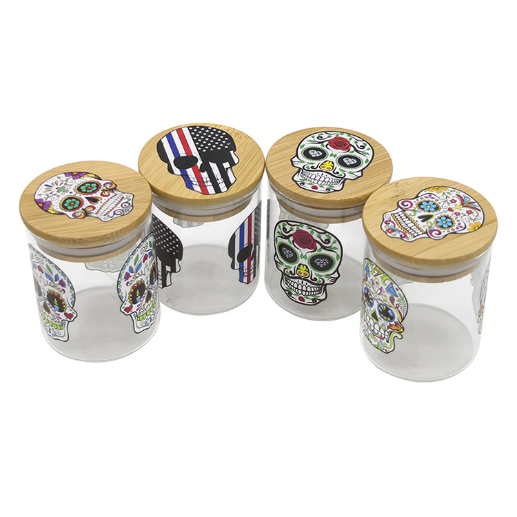 Large solid wood sealed glass jar with printed pattern