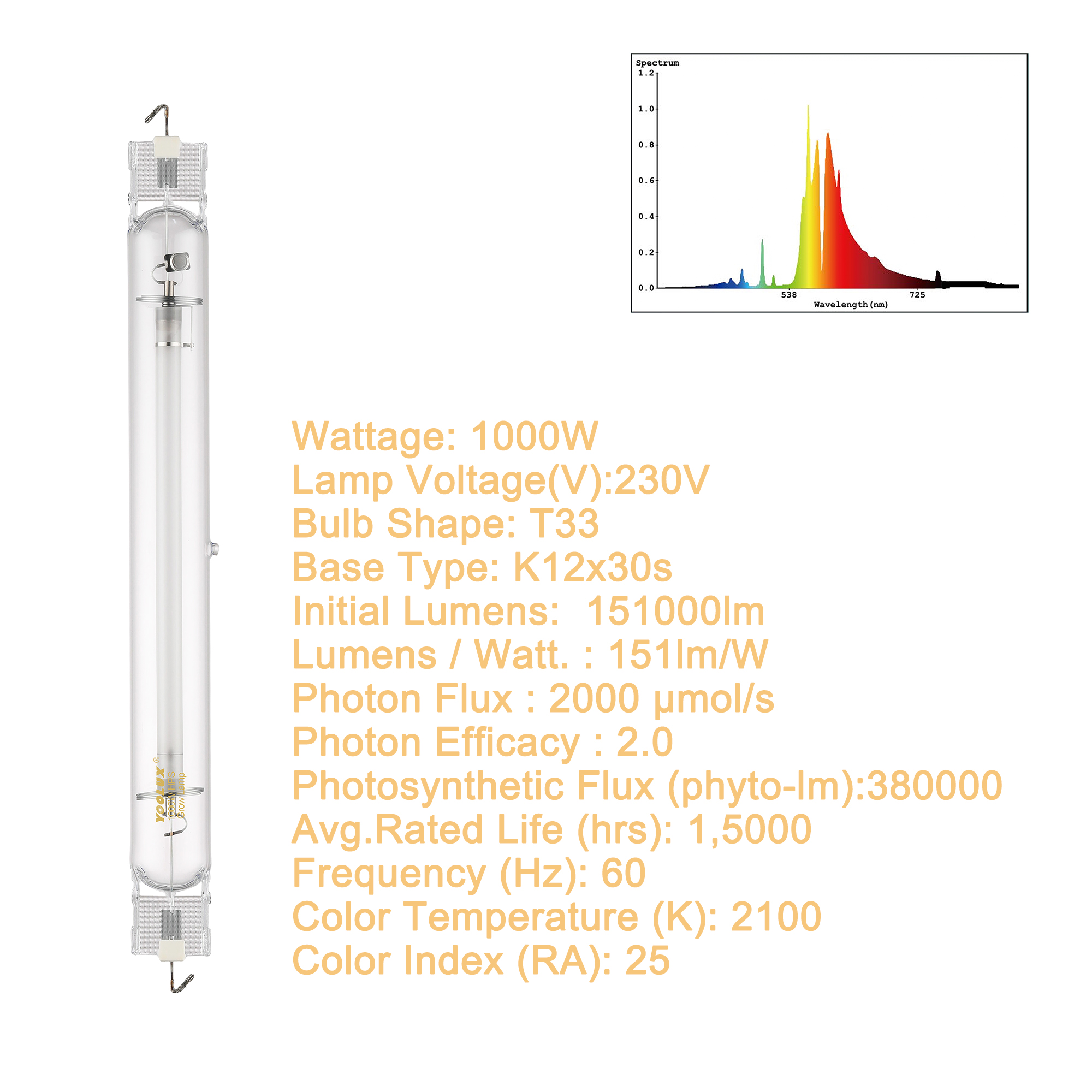 Manufacturer 1000W HPS Lamp High Pressure Sodium Light for Plant Growth