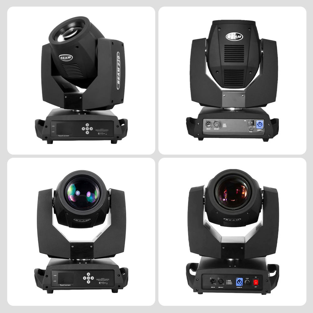 370W Moving Head Light with Osram 7R Lamp 14 Colors 18 Static Patterns 8/16/24 Prism Effects DMX512 8000K Color Temperature 0-100% Linear Dimming Black Aluminum PMMA