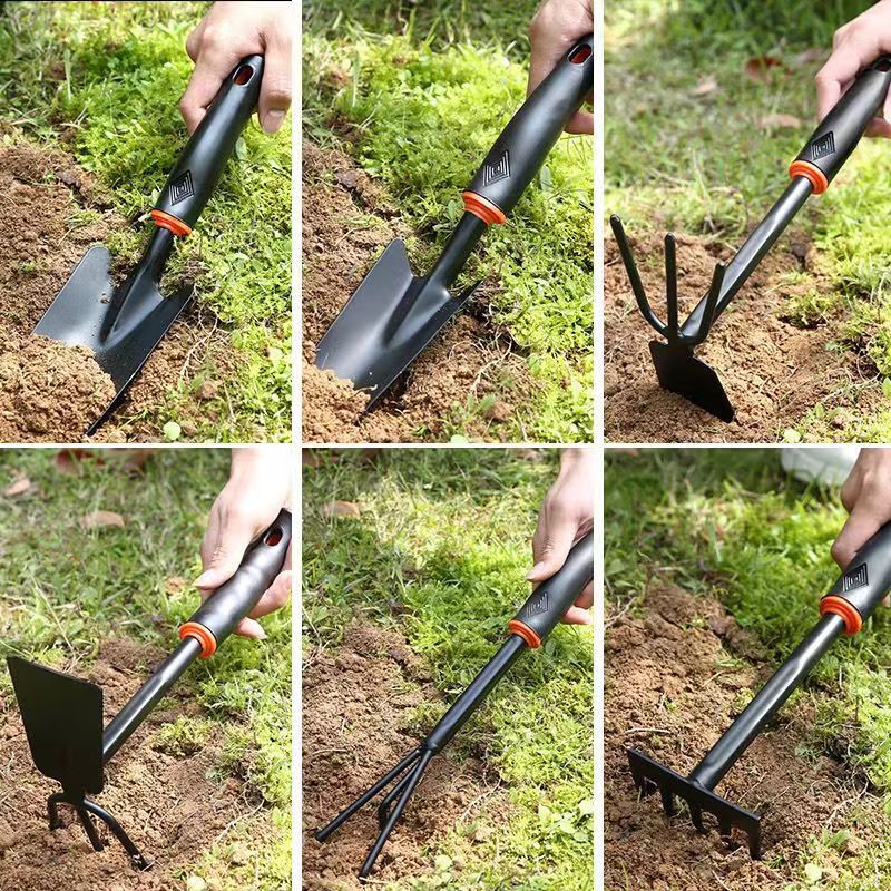 Garden black rubber handle five-tooth rake