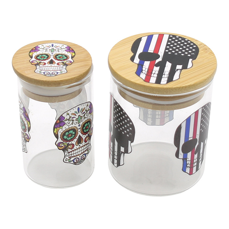 Large solid wood sealed glass jar with printed pattern