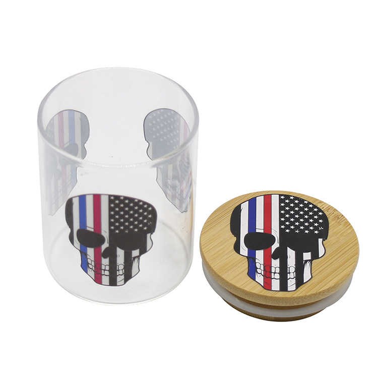 Large solid wood sealed glass jar with printed pattern