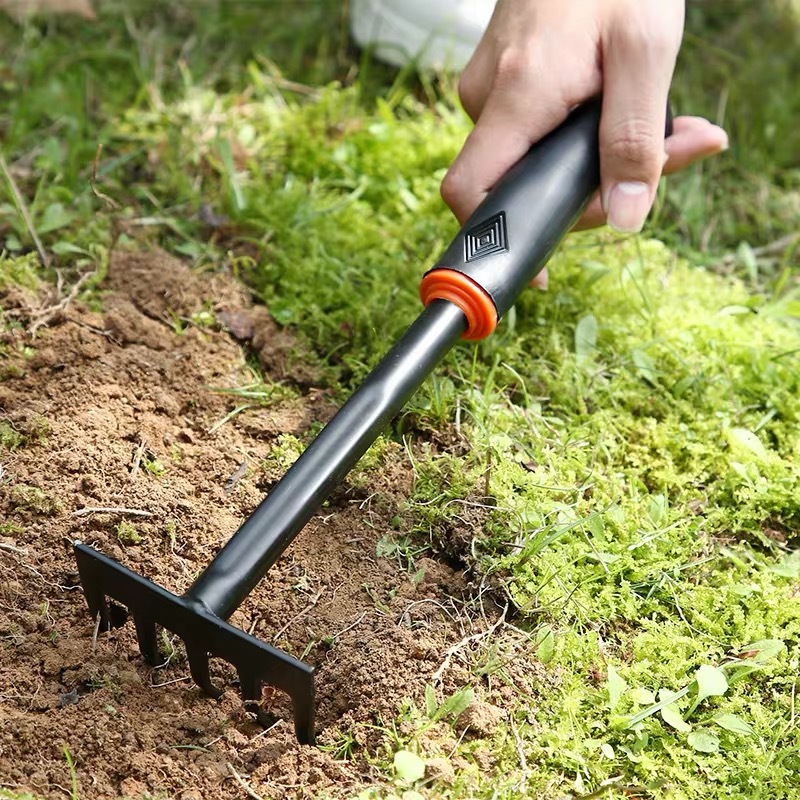 Garden black rubber handle five-tooth rake