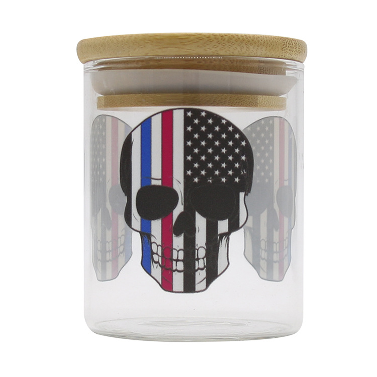 Large solid wood sealed glass jar with printed pattern