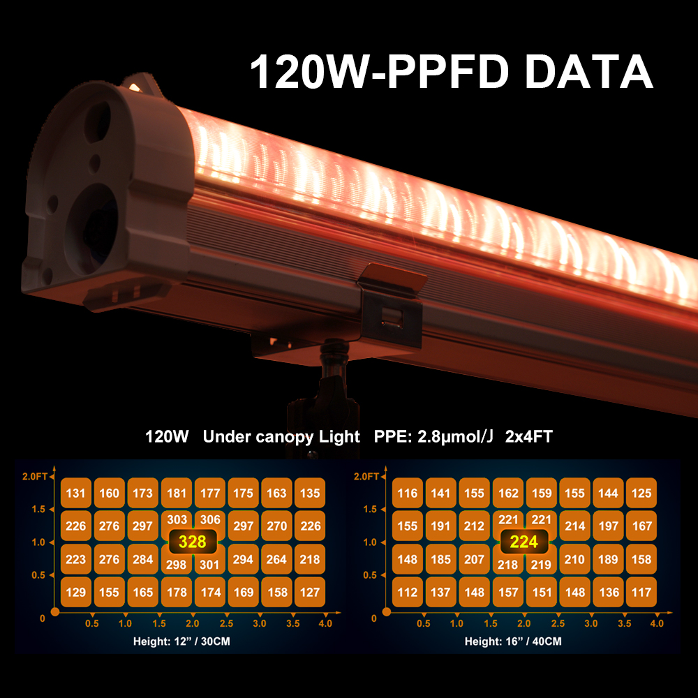 IP65 Waterproof Under Canopy LED Grow Lights 120W for Commercial Agriculture and Greenhouses