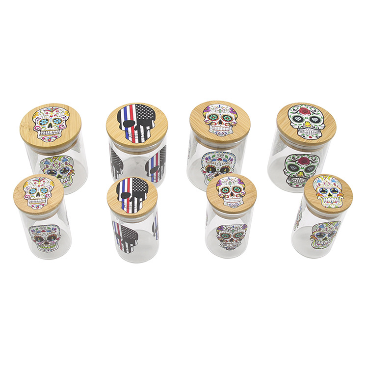 Large solid wood sealed glass jar with printed pattern