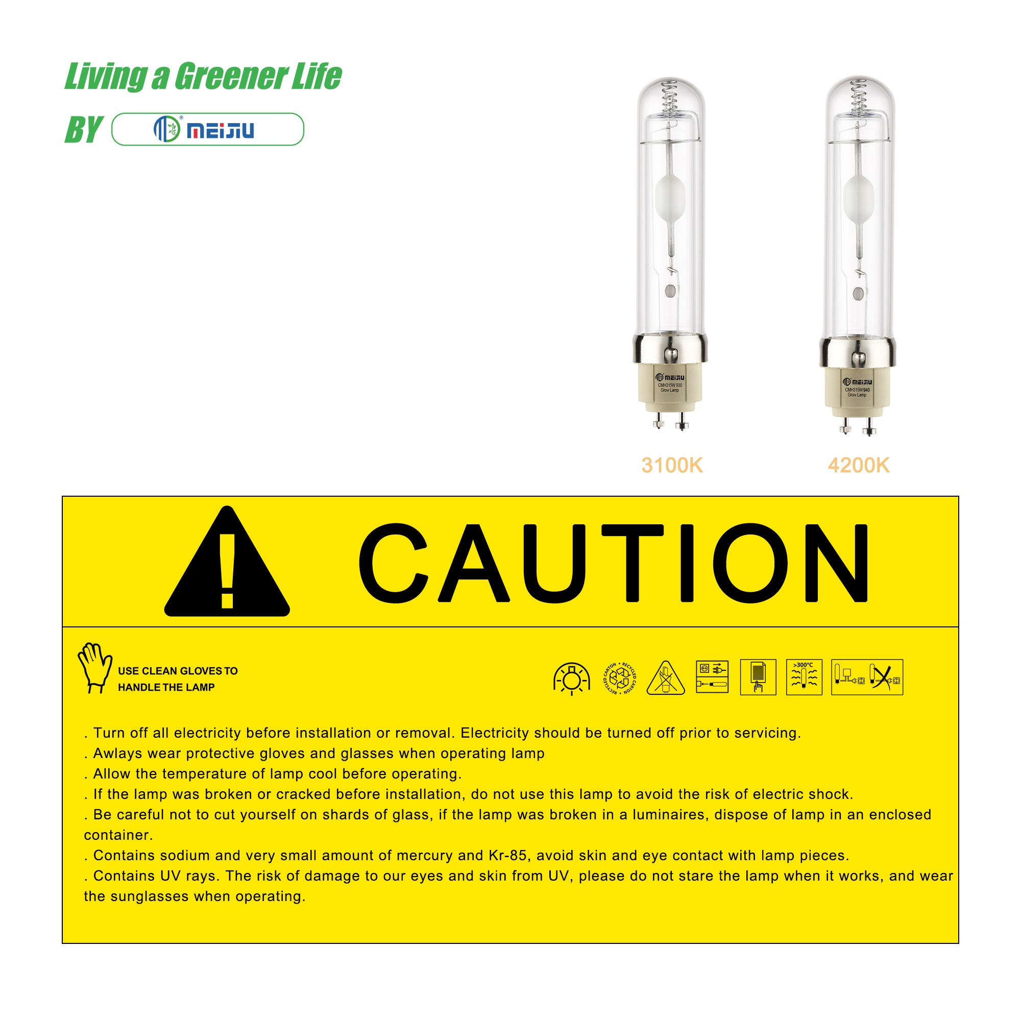 New Design 315 Watt Ceramic Metal Halide LAMP Full Spectrum Indoor Grow CMH Bulbs with 4000K 3100K for Gardening