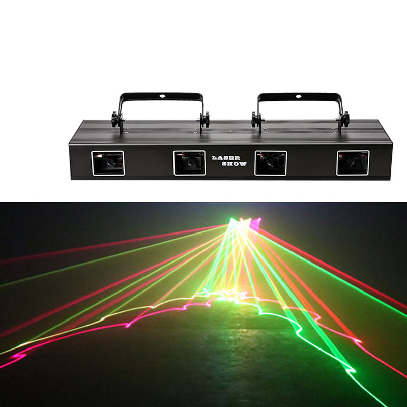 4 Heads 40w DJ Laser Party Light DMX512 Controlled Projector with Fan Wave Zoom Dot Flip and Tunnel Effects for Clubs Bars and Events