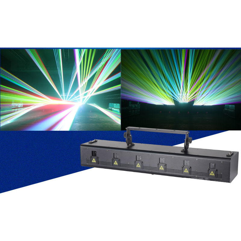 Six-Head 300w RGB Full Color Laser Stage Light, Sound Activated & DMX Control with 51 Patterns, High-Precision Scanning for Bars, Clubs, Parties, and Events