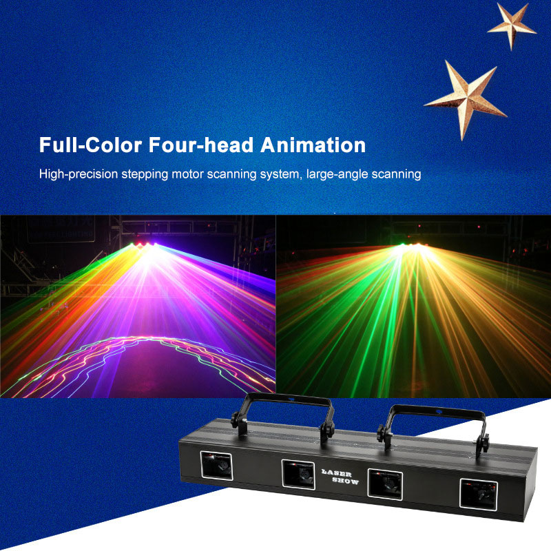4 Heads 40w DJ Laser Party Light DMX512 Controlled Projector with Fan Wave Zoom Dot Flip and Tunnel Effects for Clubs Bars and Events