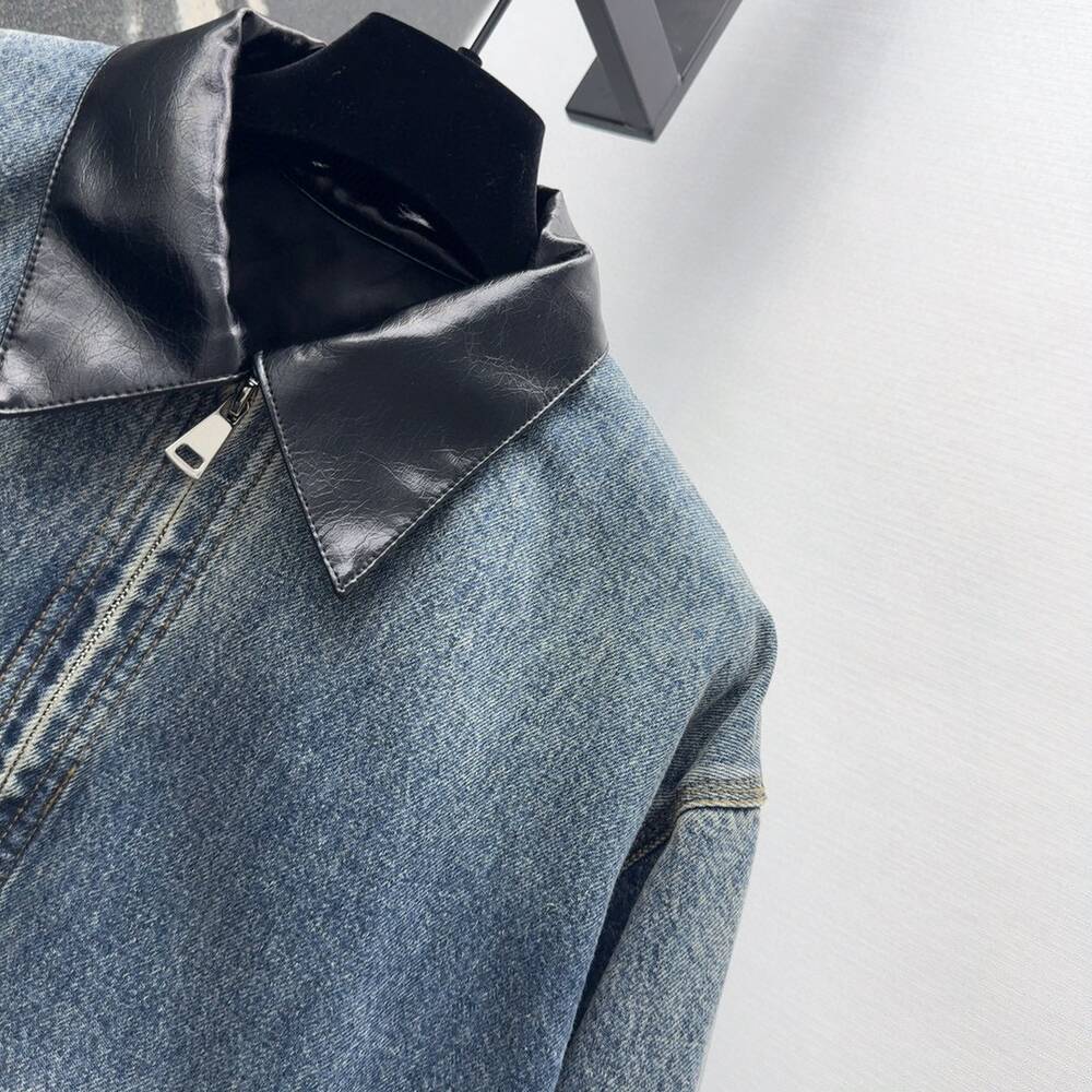 The new style for spring 2025, leather-patched lapel, gradient denim jacket