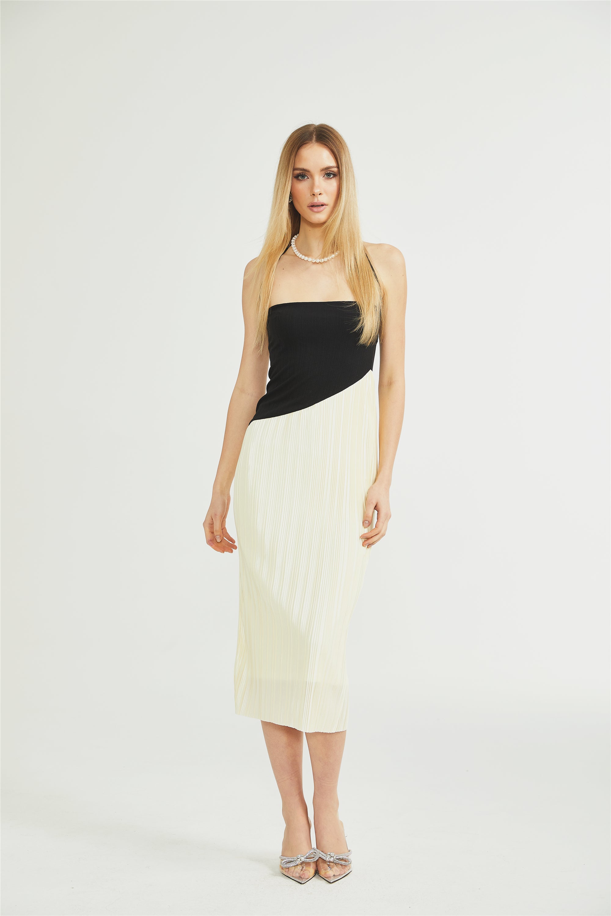 Giverny halterneck fitted midi dress