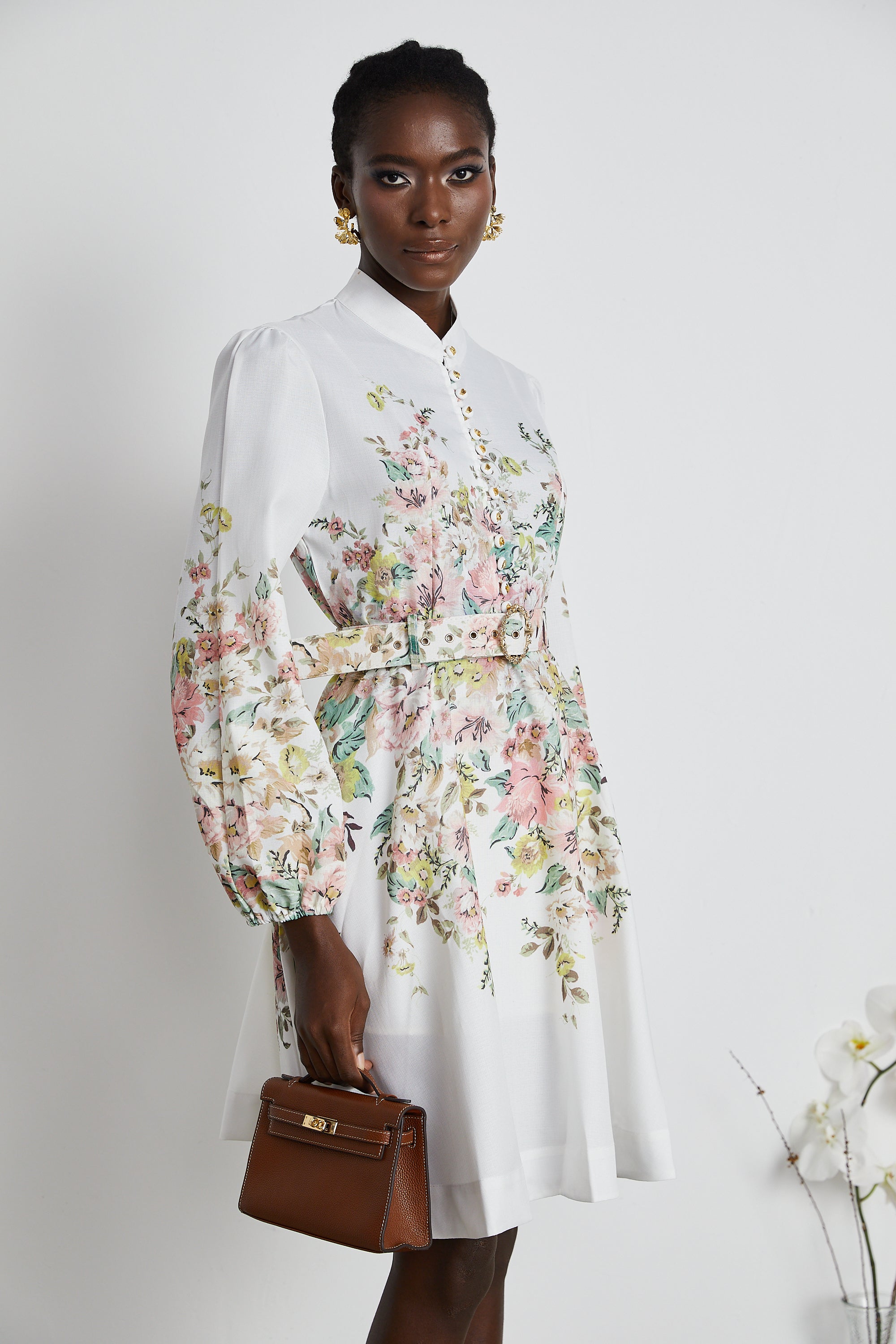 Claretta floral-print buttoned mini dress