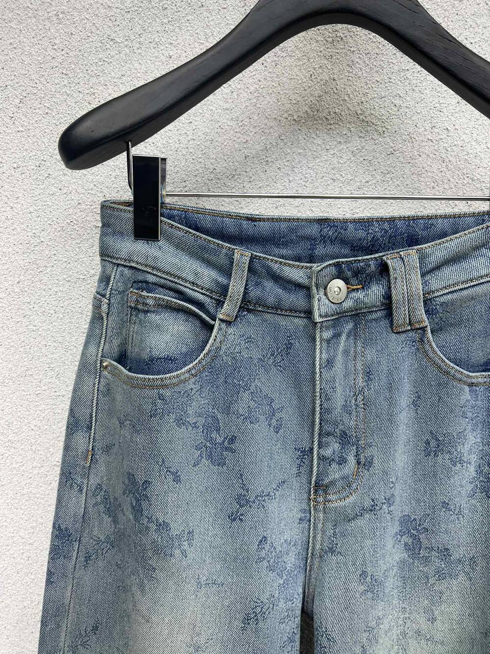 The new style jacquard flocking denim straight wide-leg pants for winter 2024