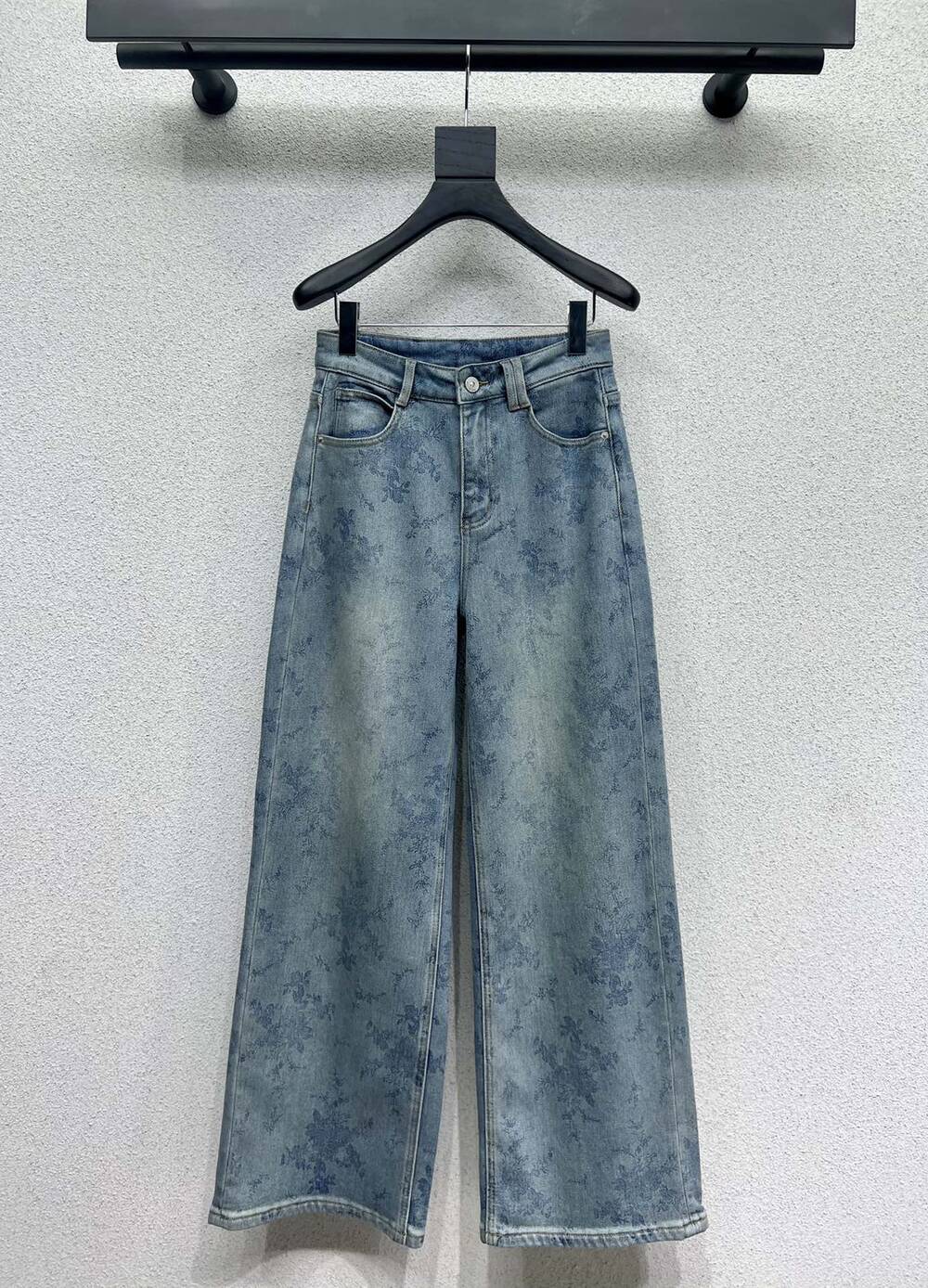 The new style jacquard flocking denim straight wide-leg pants for winter 2024
