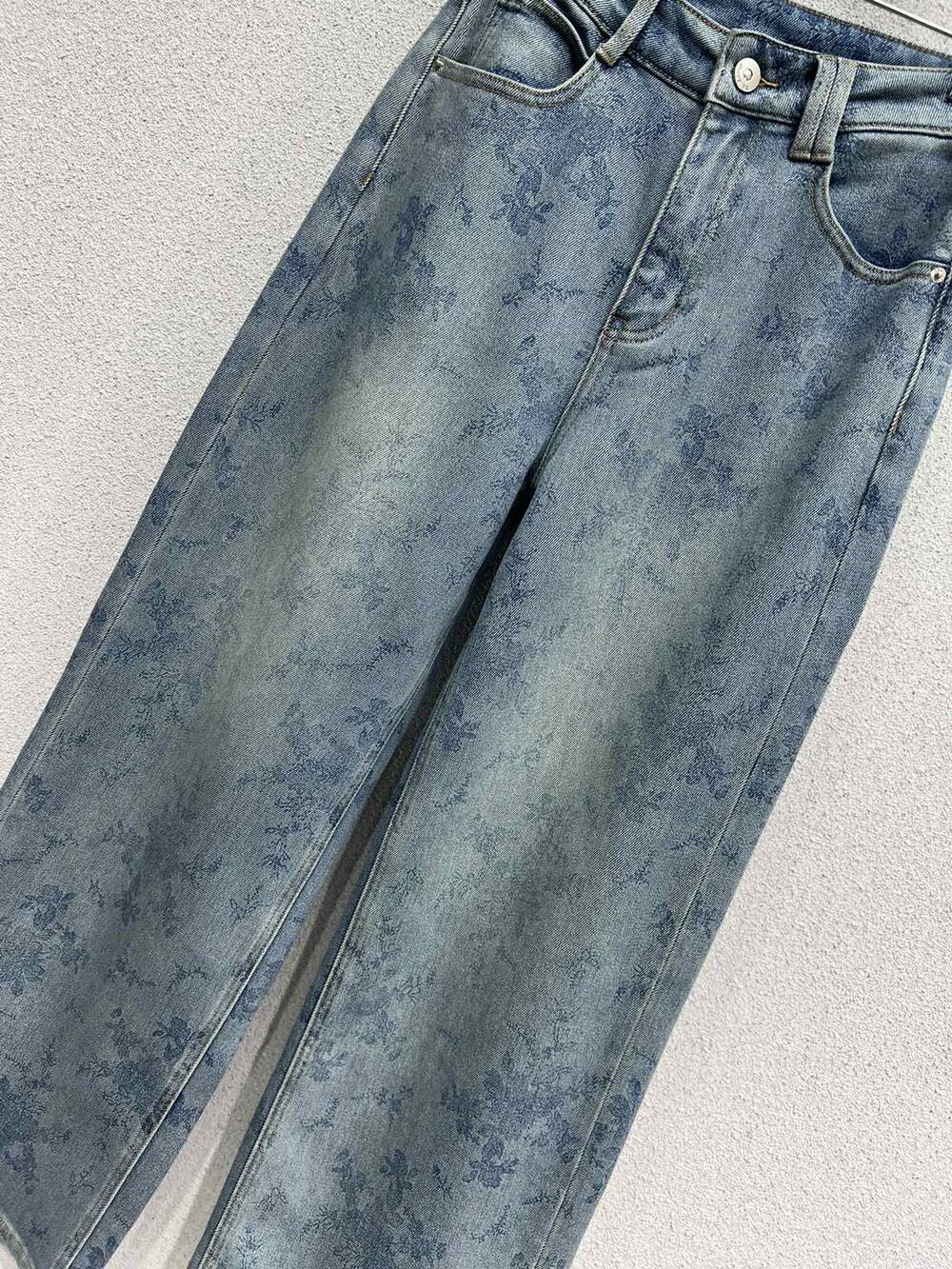 The new style jacquard flocking denim straight wide-leg pants for winter 2024