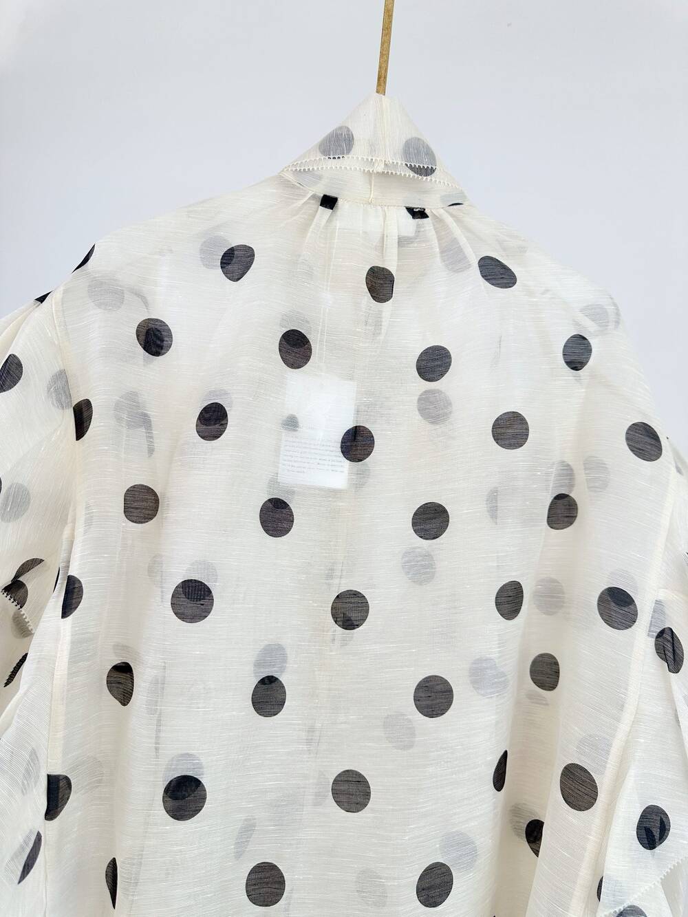 The new style silk and linen organza polka dot printed ruffled lady's shirt for spring 2025