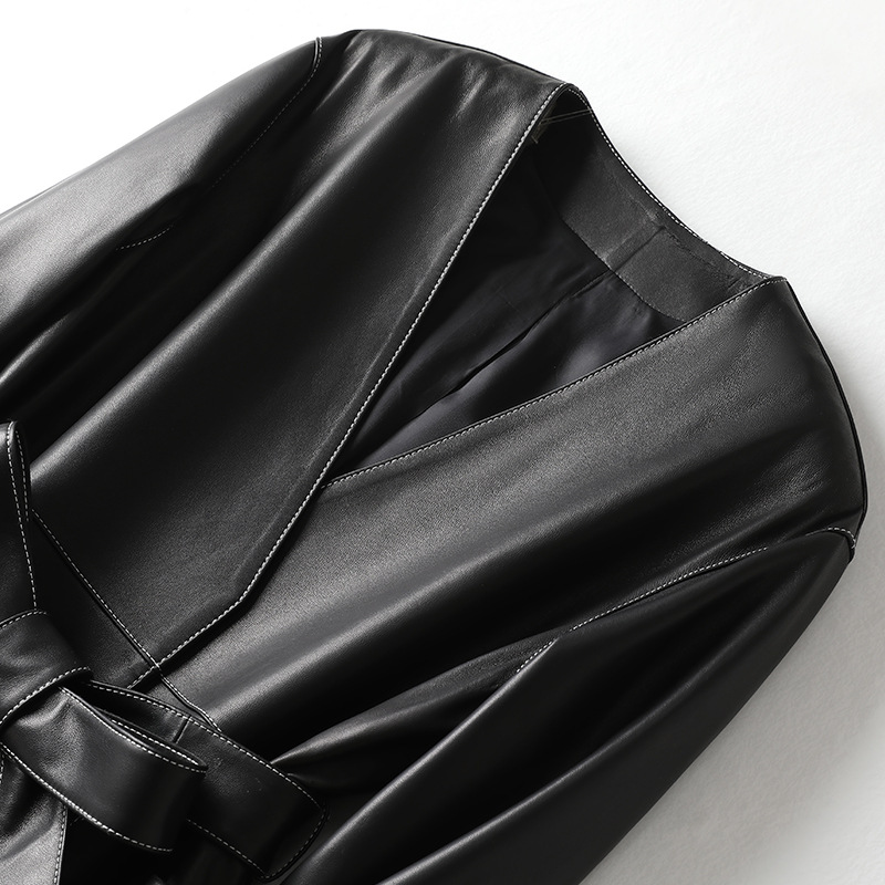 The 2024 new style mid-length spliced genuine leather coat