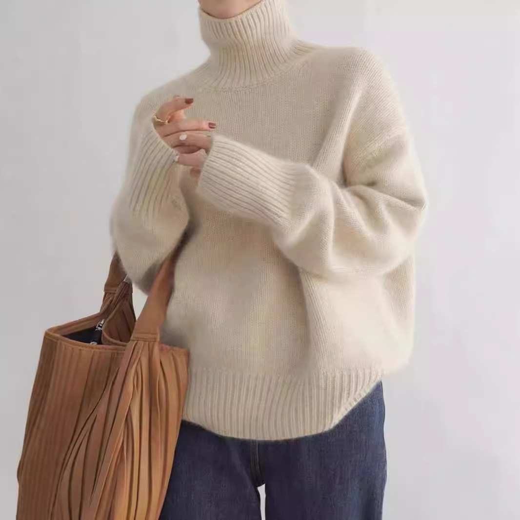 High-neck wool sweater, loose pullover for autumn and winter 2024