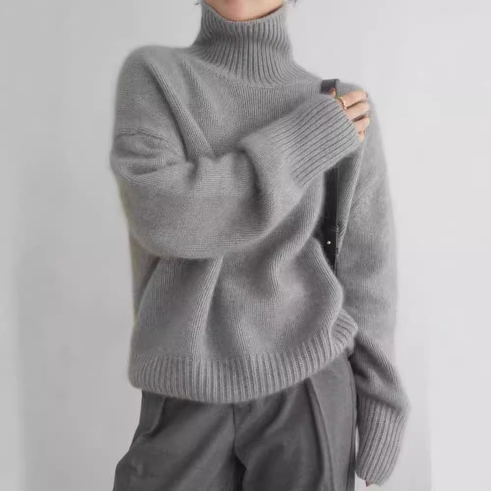 High-neck wool sweater, loose pullover for autumn and winter 2024
