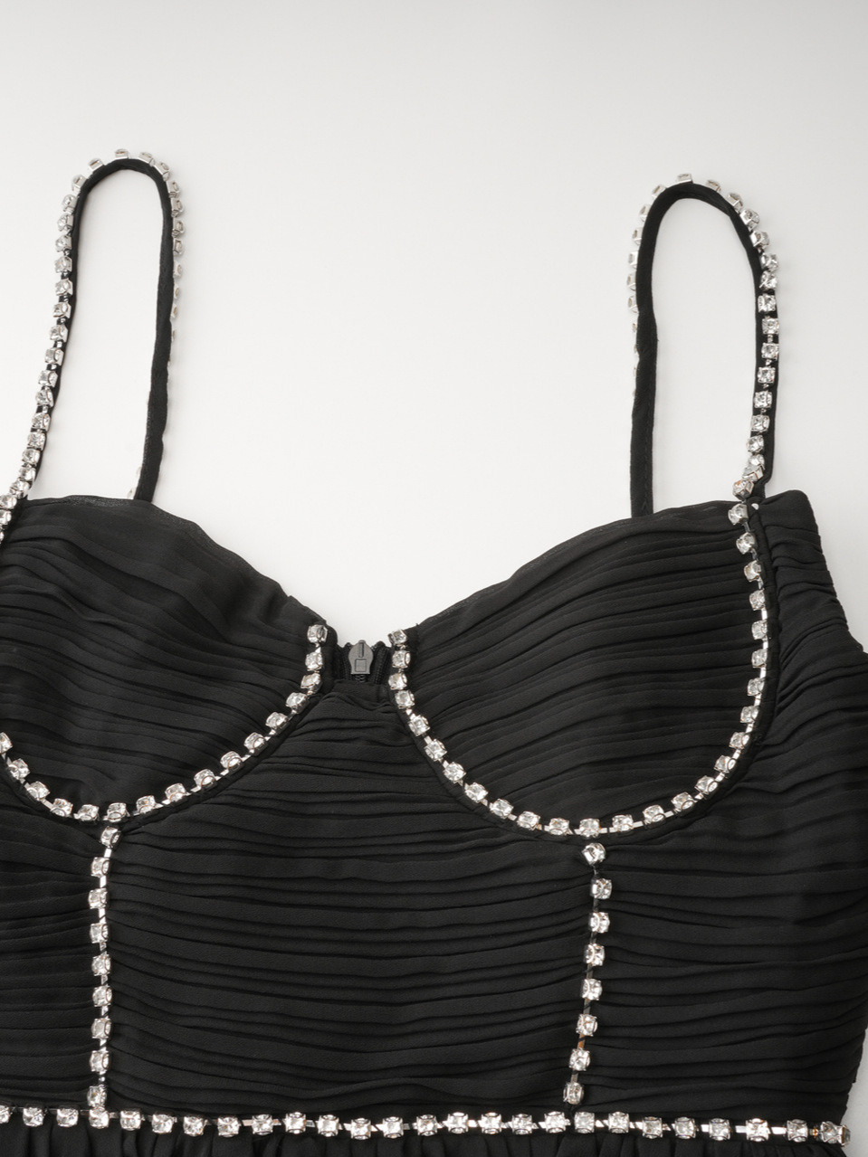 Black sexy high-waisted diamond-encrusted strappy dress