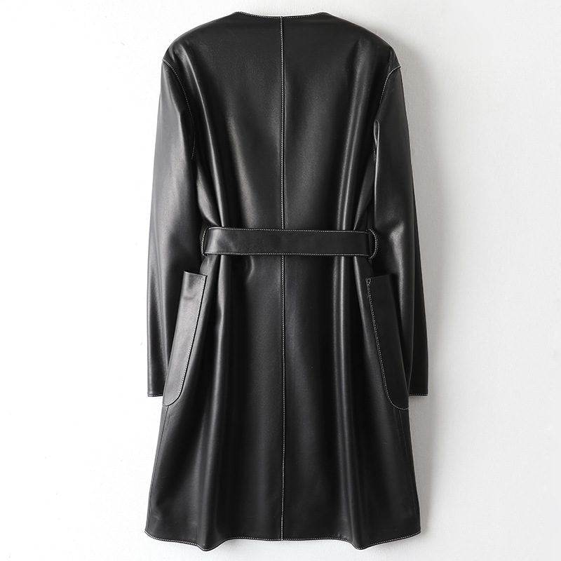 The 2024 new style mid-length spliced genuine leather coat