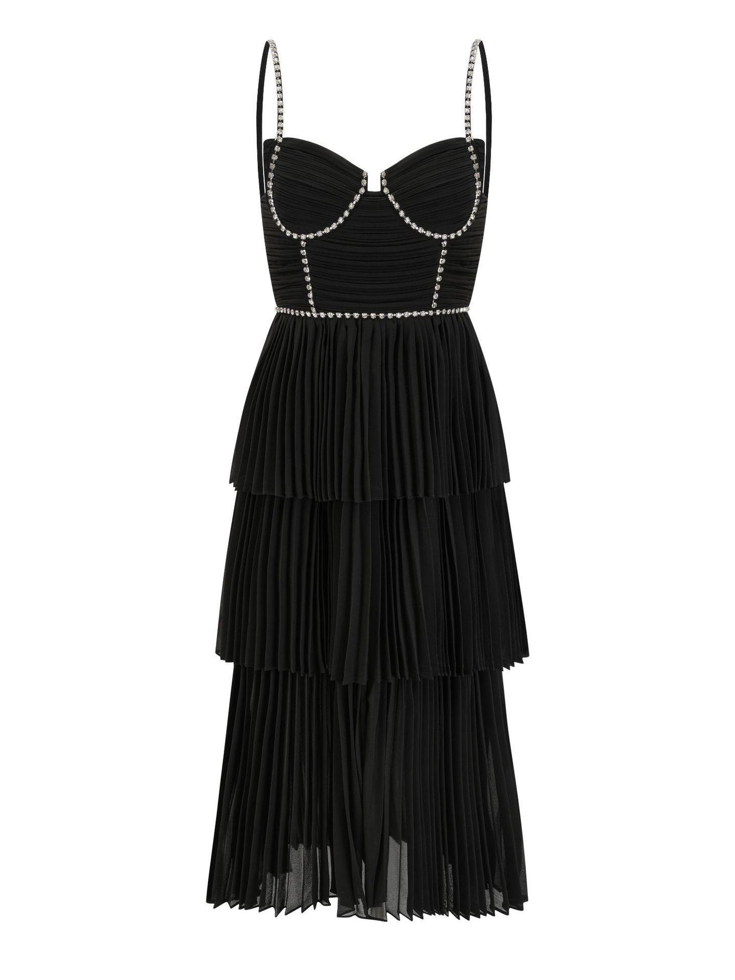 Black sexy high-waisted diamond-encrusted strappy dress