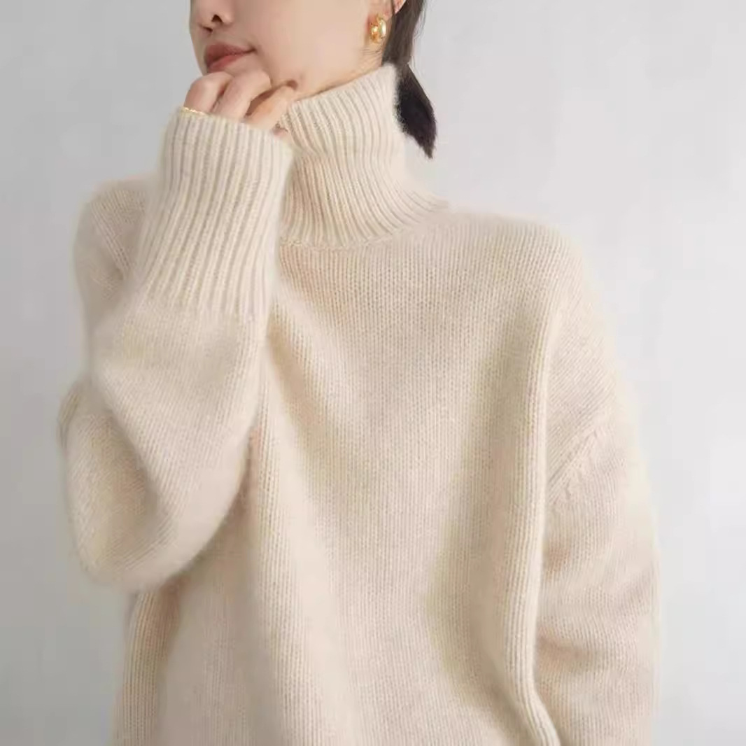 High-neck wool sweater, loose pullover for autumn and winter 2024