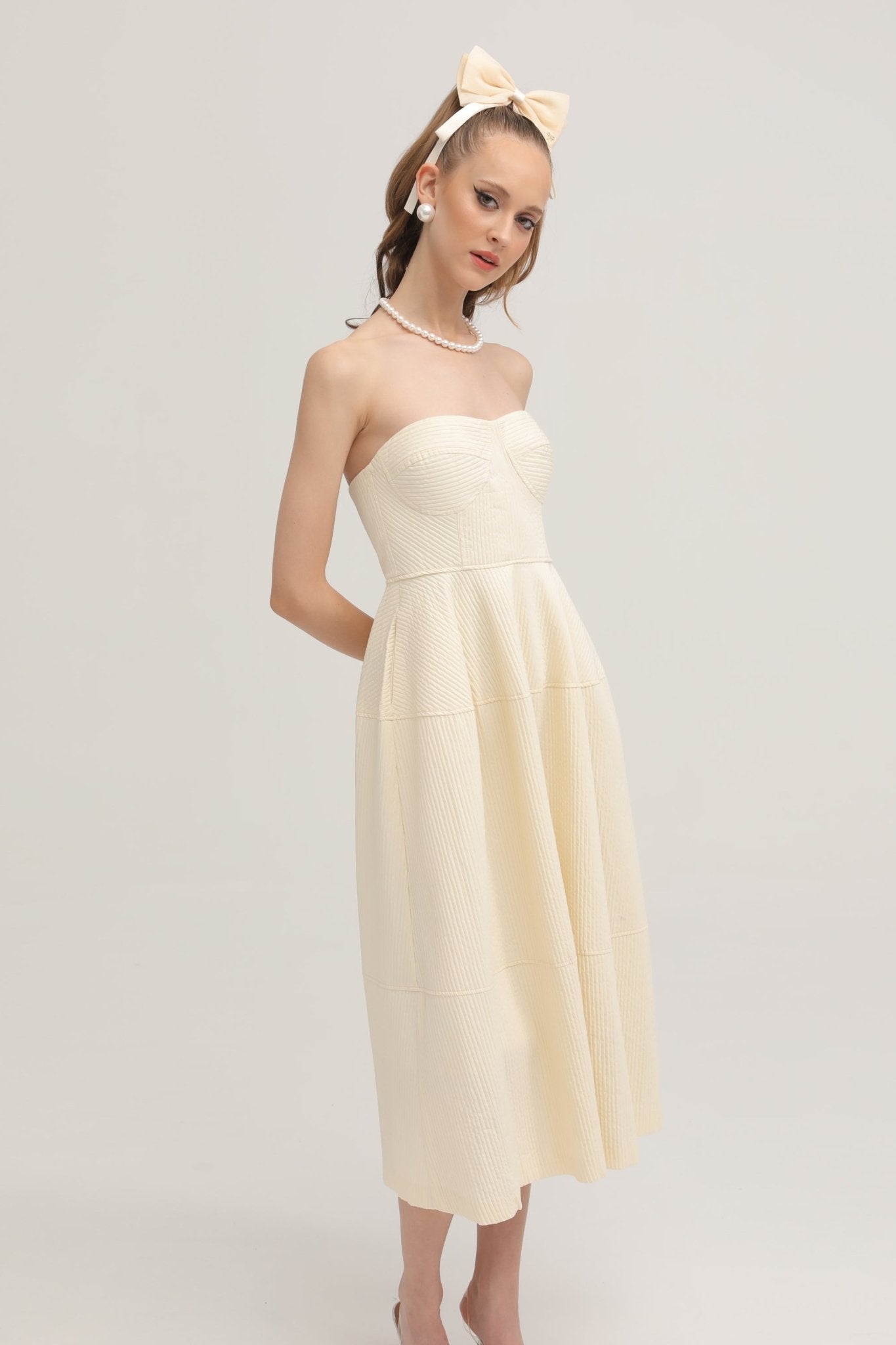 Cortny bustier-style pleated midi dress