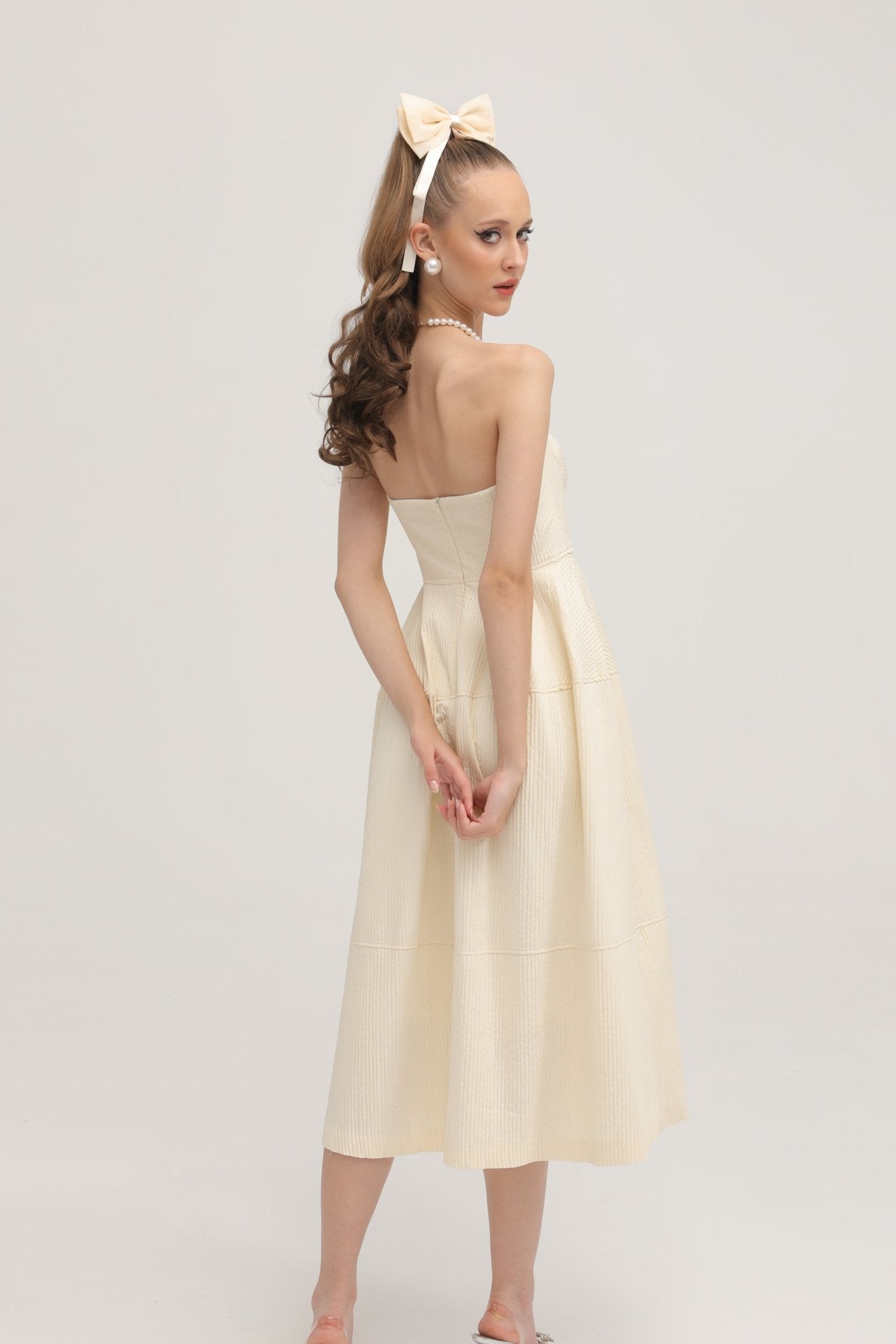 Cortny bustier-style pleated midi dress