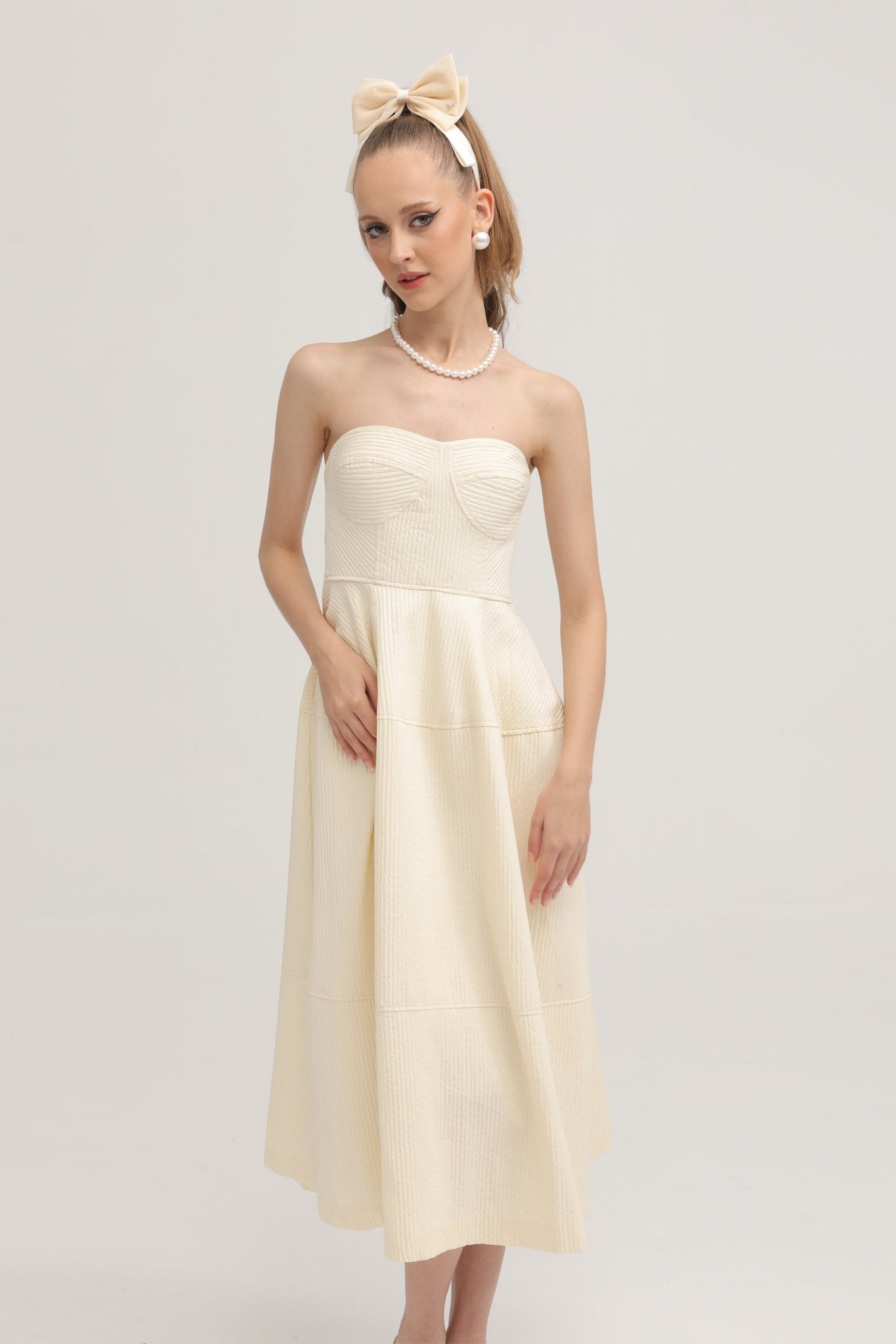 Cortny bustier-style pleated midi dress