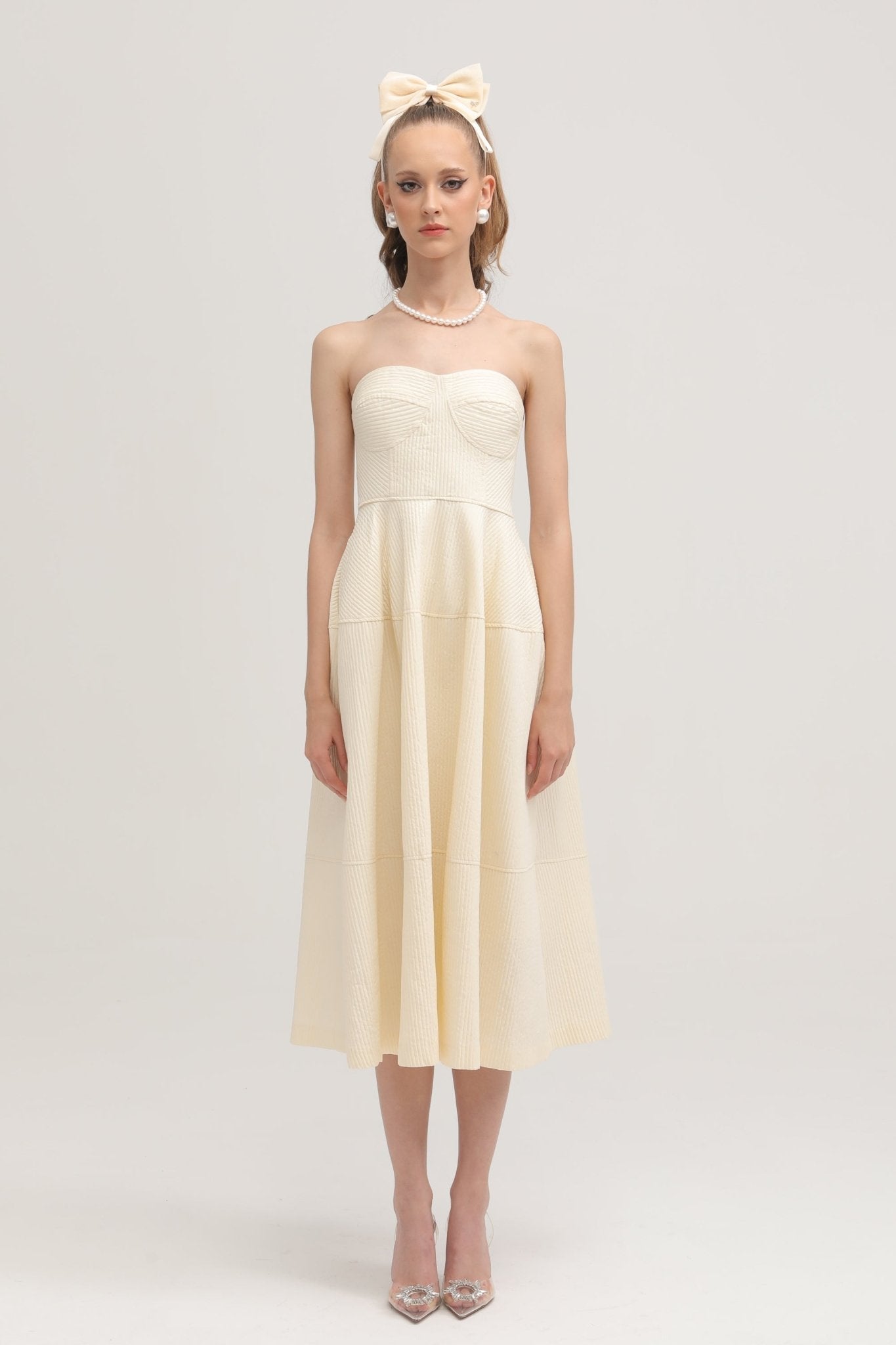 Cortny bustier-style pleated midi dress