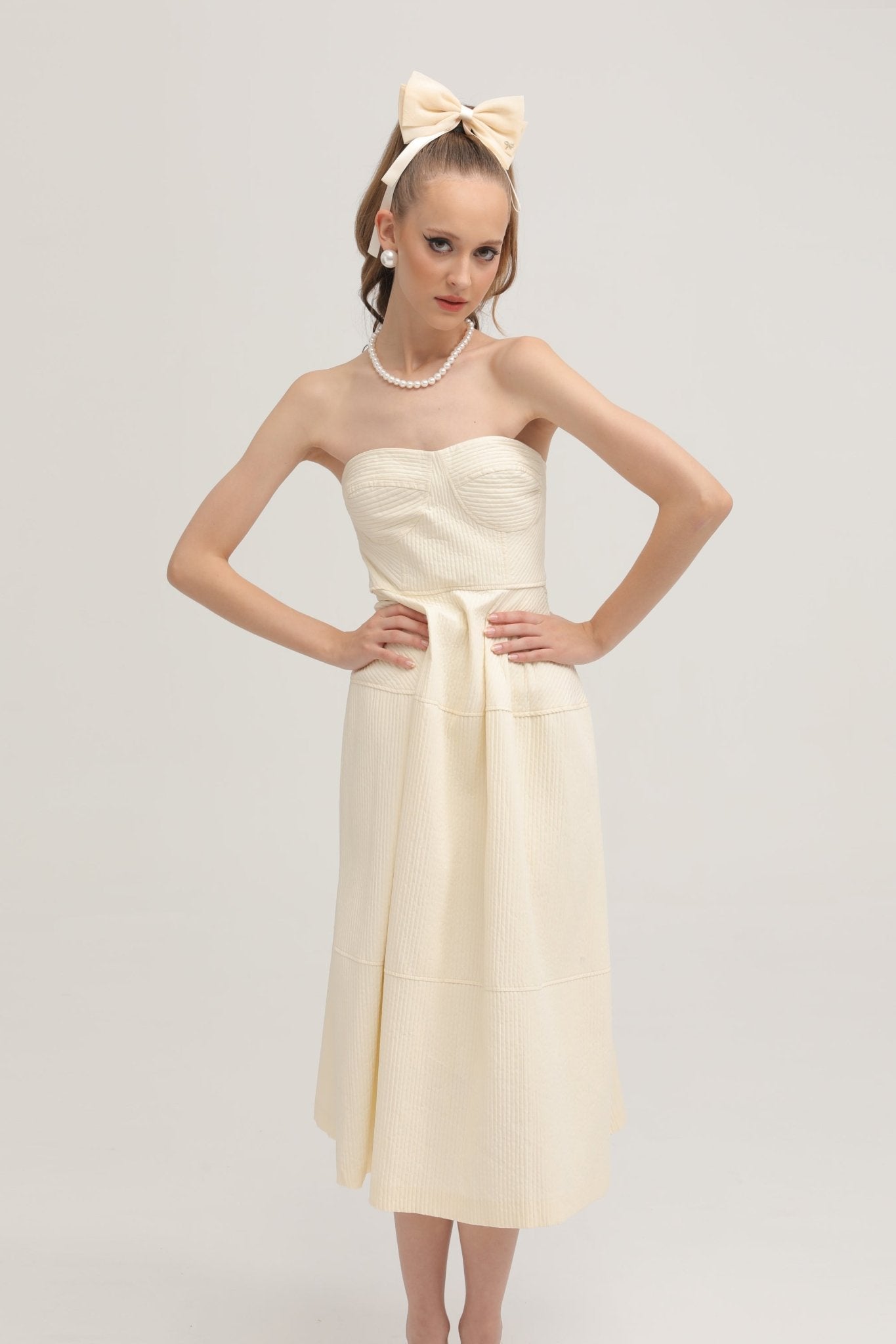 Cortny bustier-style pleated midi dress