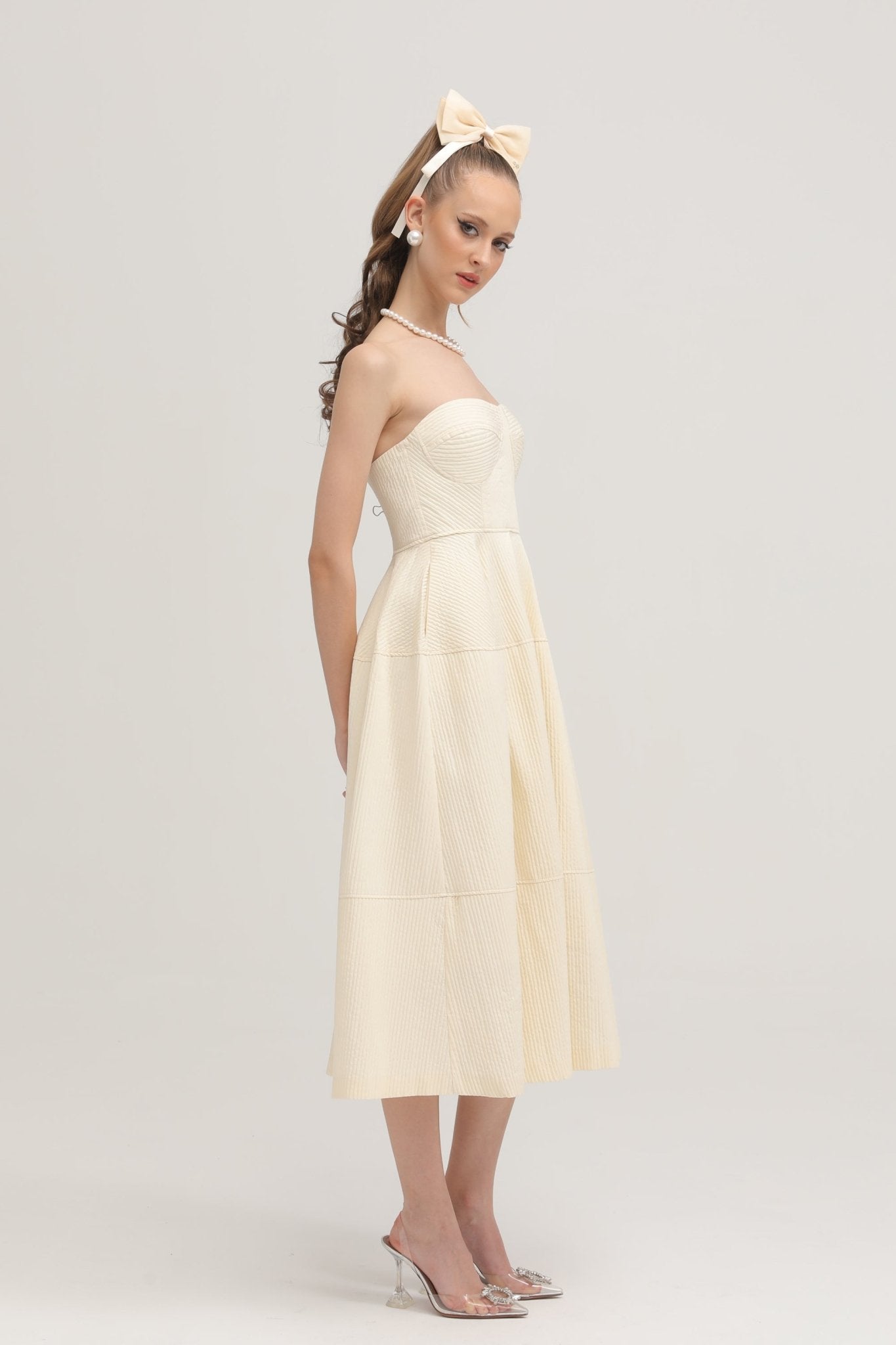 Cortny bustier-style pleated midi dress