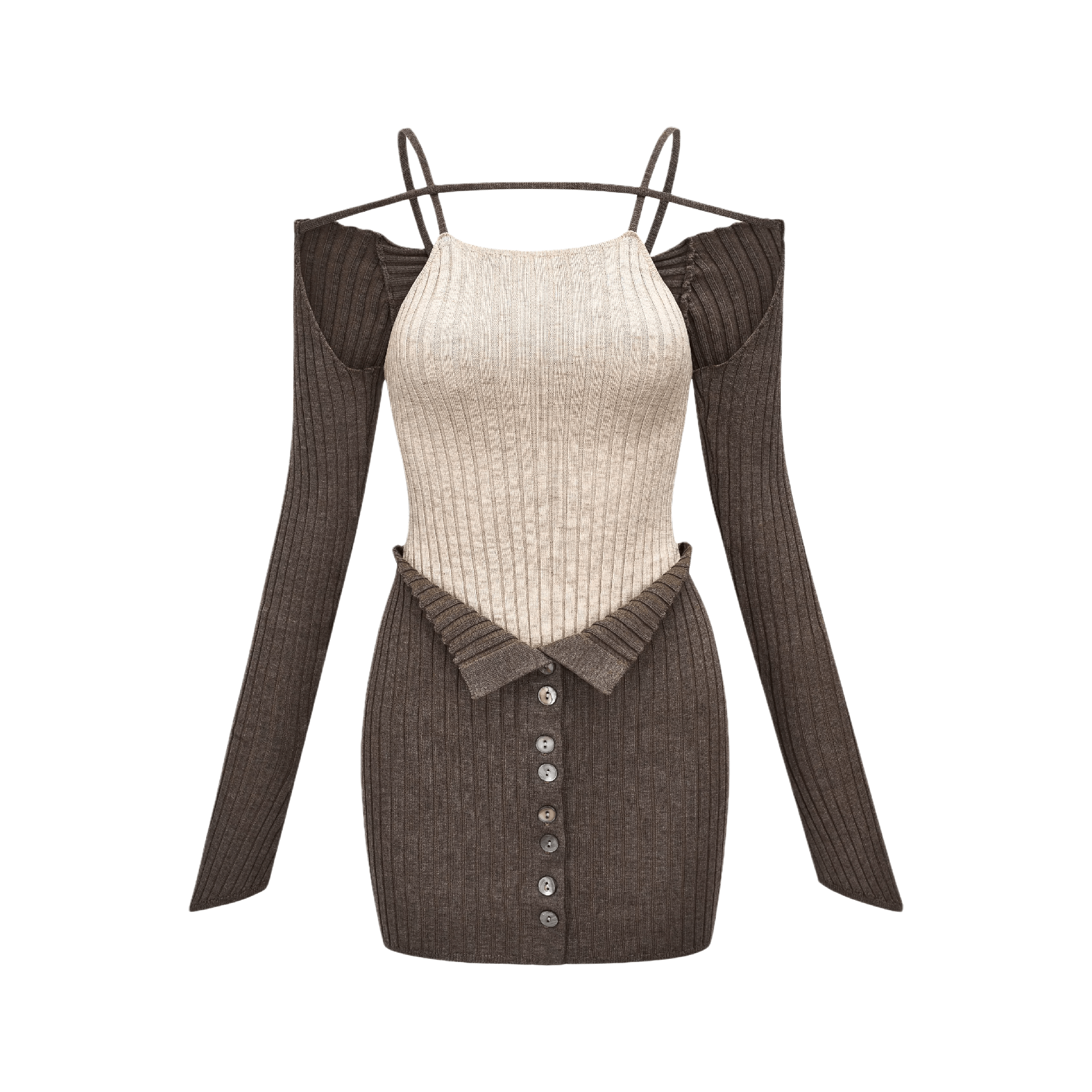 Loucille brown cut-out ribb knitted mini dress