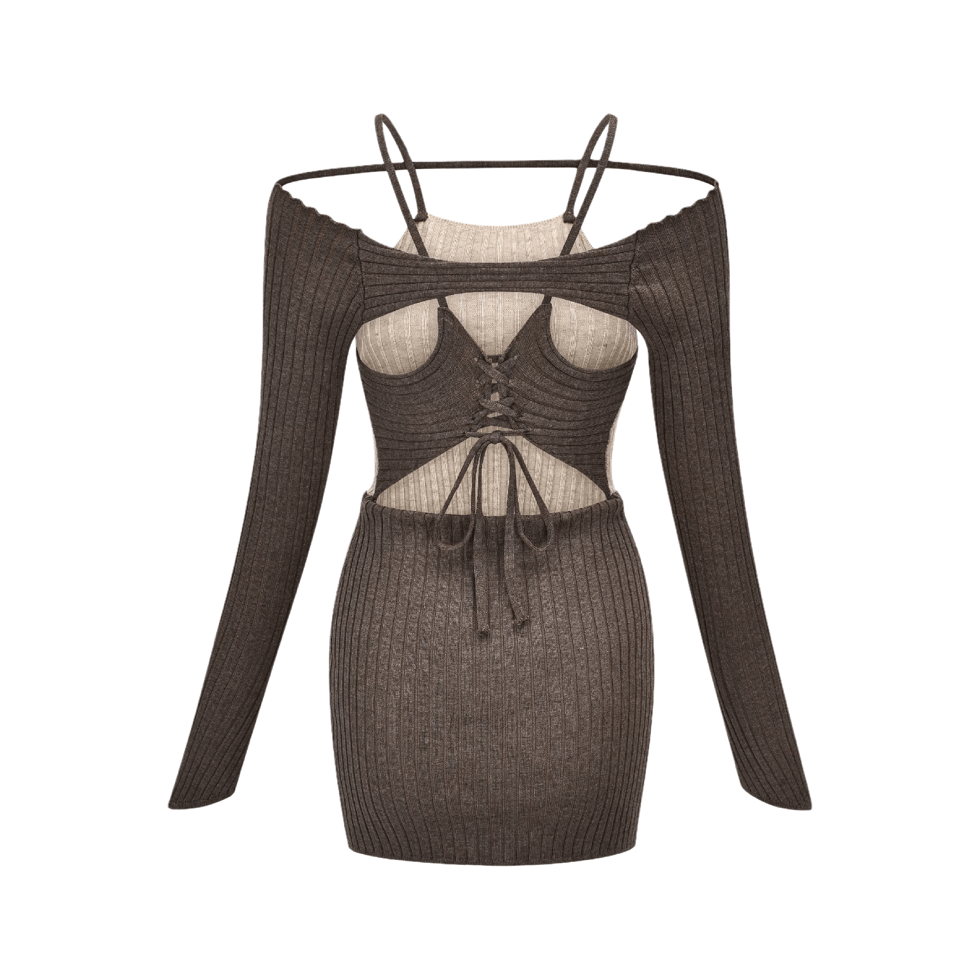 Loucille brown cut-out ribb knitted mini dress