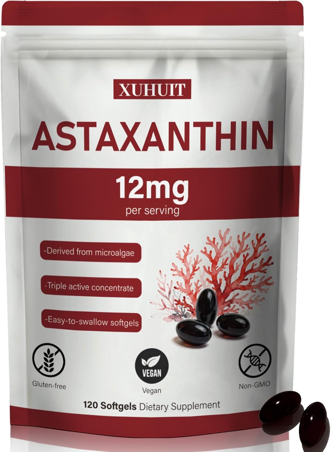 Astaxanthin 12mg Supports Eye, Immune, Joint Health and Circulation 120 Softgels 