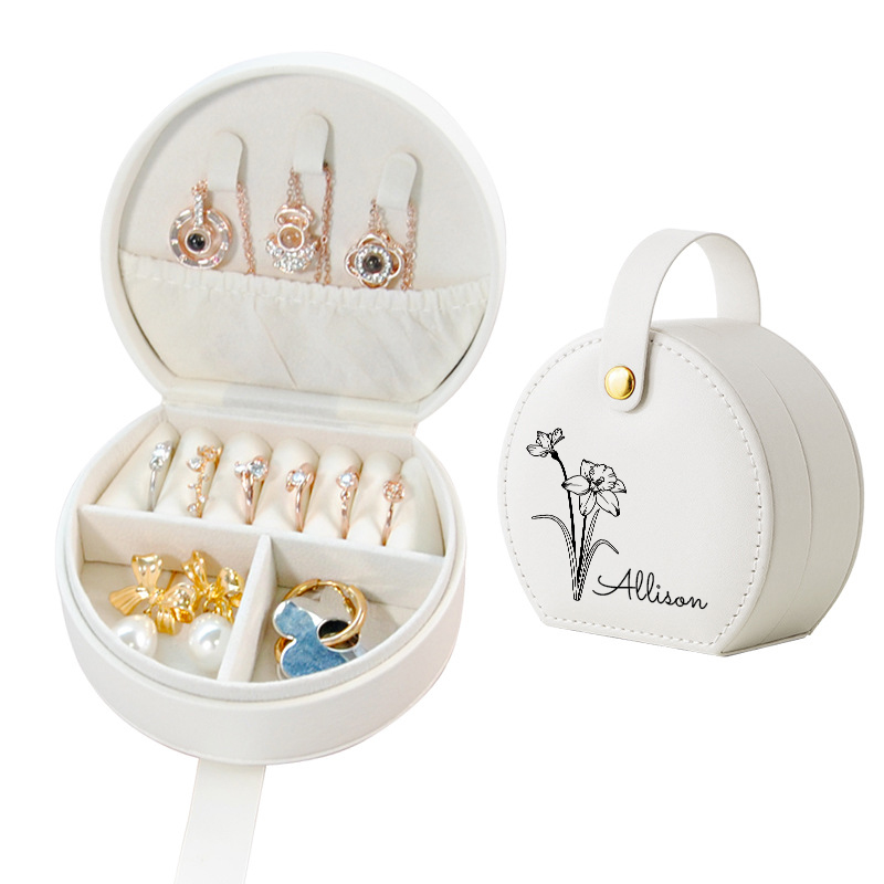 Personalized Birth Flower Travel Jewelry Box | GC002