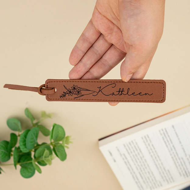 Personalized Birth Month Flower Leather Bookmark | GC020