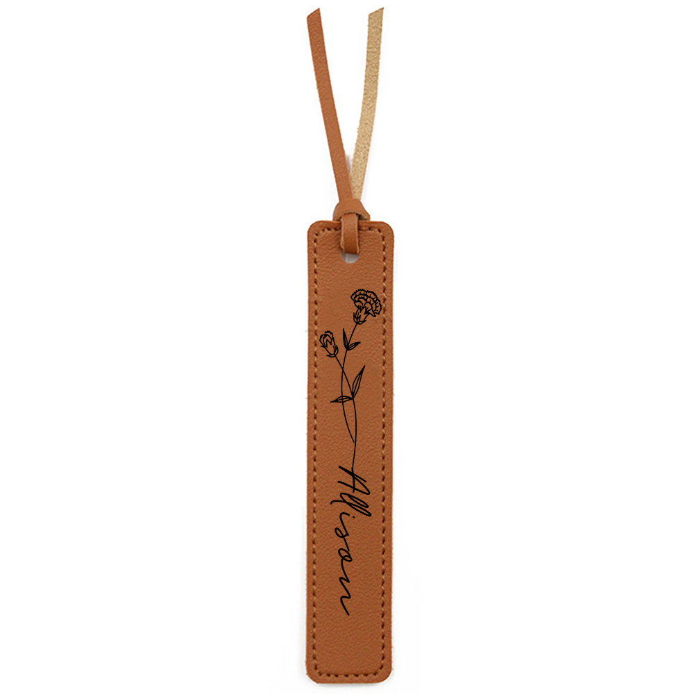 Personalized Birth Month Flower Leather Bookmark | GC020