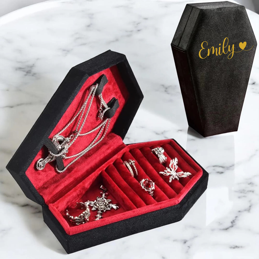 Personalized Handmade Gothic Coffin Velvet Jewelry Box | GC038
