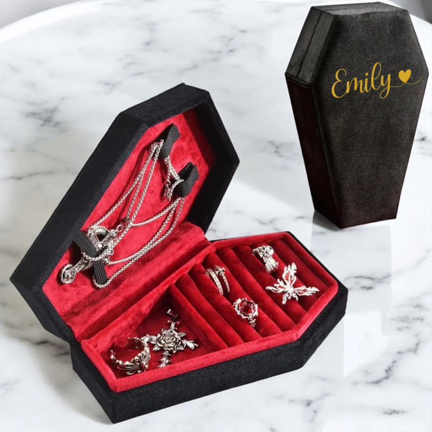 Personalized Handmade Gothic Coffin Velvet Jewelry Box | GC038
