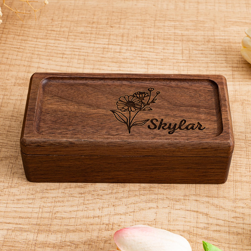 Personalized Birth Flower Wood Jewelry Gift Box | GC041