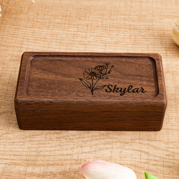 Personalized Birth Flower Wood Jewelry Gift Box | GC041