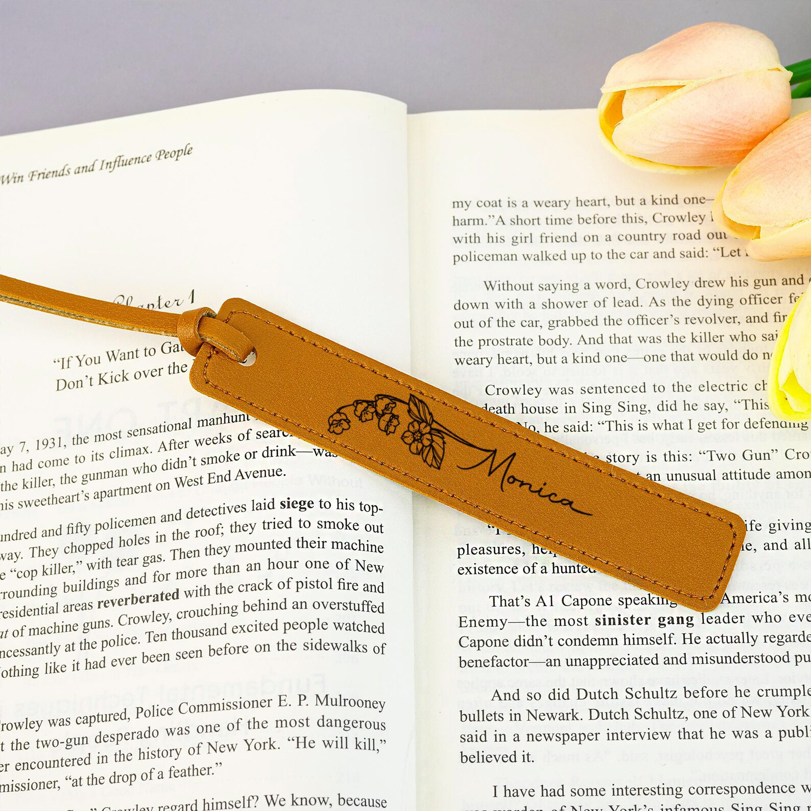 Personalized Birth Month Flower Leather Bookmark | GC020